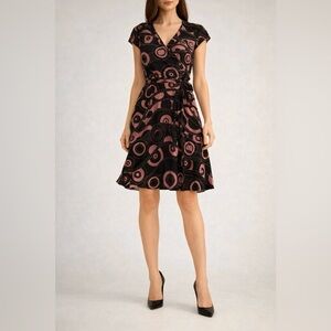 Surplice V-neck Geometric Graphic Print Lightweight Figure Midi Flattering